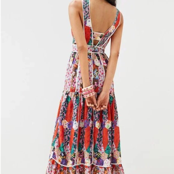 ⭐️ Square Floral Peasant Boho Art Deco Chic Hip Farm Glam Patchwork Maxi Dress - Picture 7 of 9